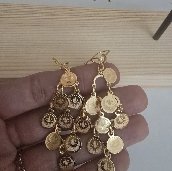 21kgp Dubai Jewelry- Gold Coin Dangle Earrings - Picture 4 of 5